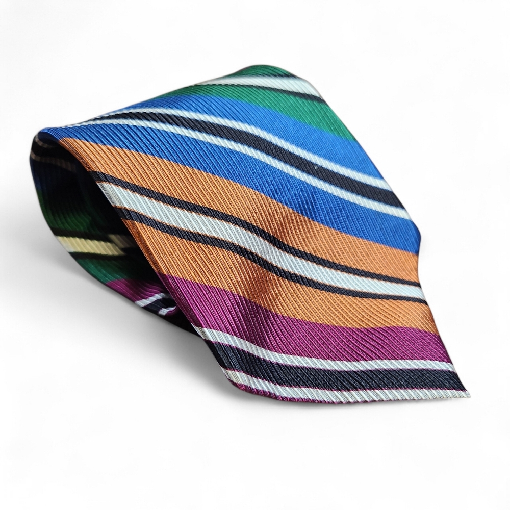Christian Dior Monsieur Men's Silk Neck Tie Colorful Striped Designer Preppy USA